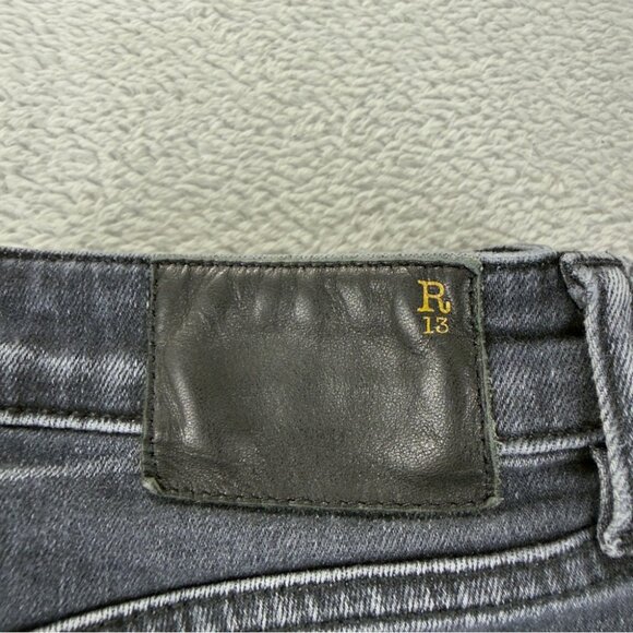 R13 Women's Size 24x25 Jenny Mid Rise w/ Double Shred Hems Black Denim Jeans - Picture 12 of 15